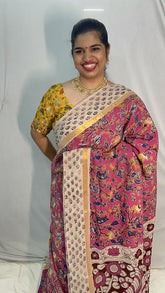 Vriksham Pink Kalamkari Saree With Gatti Border-VS4404